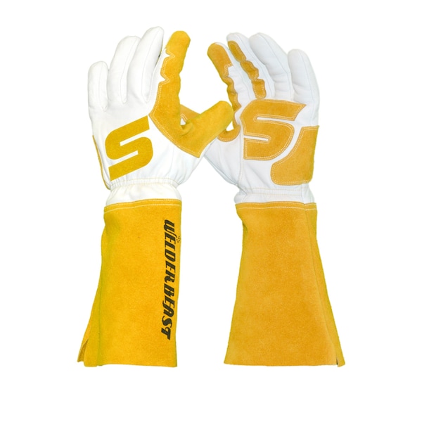 Azusa Safety Welding Gloves, Cinched Wrist Cuff, English Thumb, Goatskin, M, 1 PR WHYBRID - main